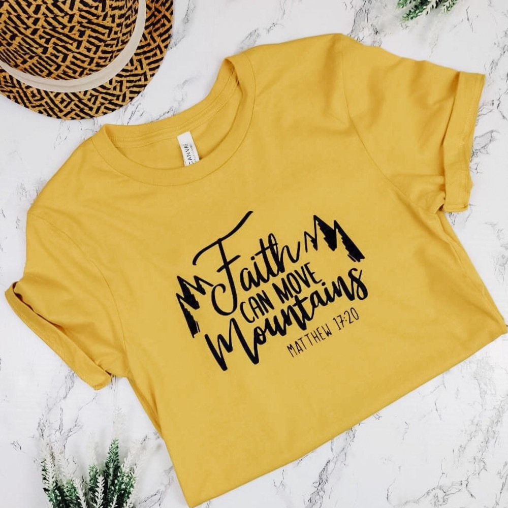 Faith Can Move Mountains Graphic Tee-Maize Yellow